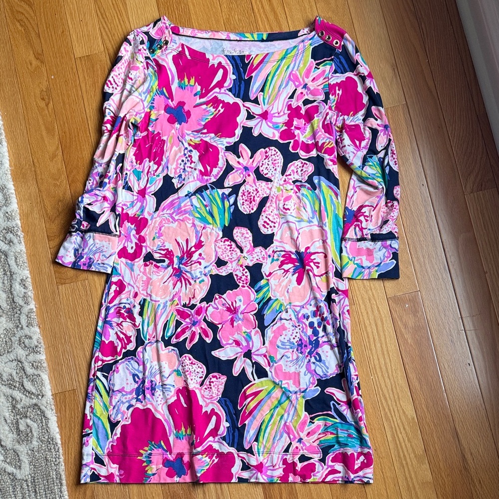 Floral Pink and Navy Romper Dress - Lilly